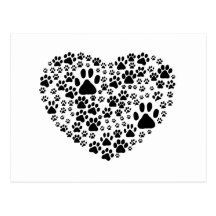 Blanco del corazón de Pawprints de los rastros de  Tarjetas Postales