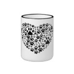 Blanco del corazón de Pawprints de los rastros de  Taza De Café