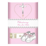 Blanco del rosa del chica del bautizo del bautismo comunicados personalizados