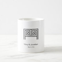 BLANCO GRIEGO DEL MONOGRAMA DE LA LETRA M TAZAS DE CAFÉ