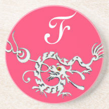 Blanco rosado del MONOGRAMA del DRAGÓN 2 del MAR Posavasos Manualidades