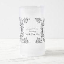 BLANCO Y NEGRO FLORAL del mug_VINTAGE de la cervez Taza