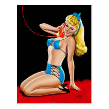 Blonde en el Pin del teléfono para arriba Postal