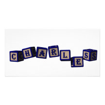 Bloques del juguete de Charles en azul Tarjetas Fotográficas Personalizadas