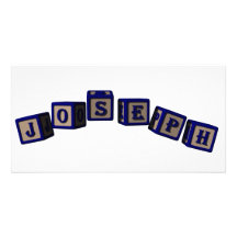 Bloques del juguete de José en azul Tarjeta Fotográfica Personalizada