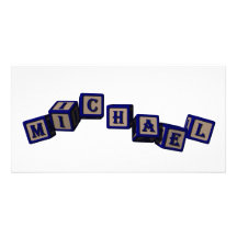 Bloques del juguete de Michael en azul Tarjeta Personal Con Foto