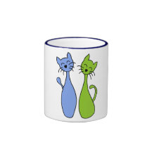 blue and green kitties taza