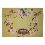 Bluebird y flores de Apple Tarjetón