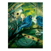 Bluebirds en una rama postal