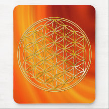 Blume des Lebens / gold big waves fire red BG Mauspad