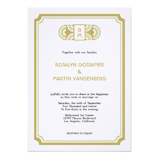 Boda atractivo retro de Hollywood del art déco neg Comunicados Personalizados