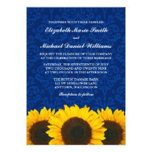 Boda azul del damasco de los girasoles invitacion personal 