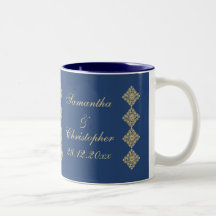 Boda azul del damasco de oro del diamante taza