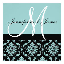 Boda azul del damasco del huevo negro del petirroj invitacion personalizada