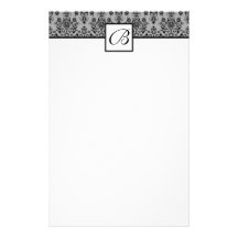 Boda con monograma del damasco gris inmóvil papeleria personalizada