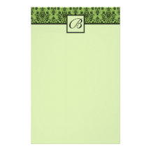 Boda con monograma del damasco verde inmóvil papelería personalizada