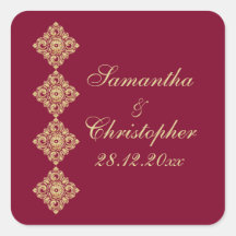 Boda de oro del damasco del diamante colcomanias cuadradas personalizadas