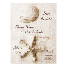boda de playa del vintage del seashell y de las es tarjetas postales