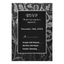 Boda del damasco del gris negro y de plata - RSVP Invitacion Personal