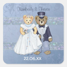 Boda del oso de peluche - personalizar pegatinas cuadradases