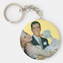 Boda del vintage, novia que lleva del novio, recie llavero