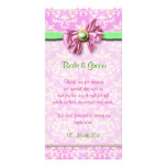 Boda elegante del damasco verde rosado tarjetas personales con fotos
