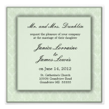 Boda elegante poner crema verde claro del damasco comunicados personalizados