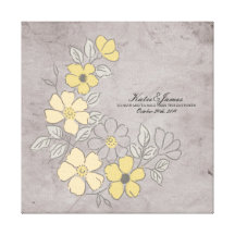 Boda floral amarillo y gris del vintage impresión en lona estirada