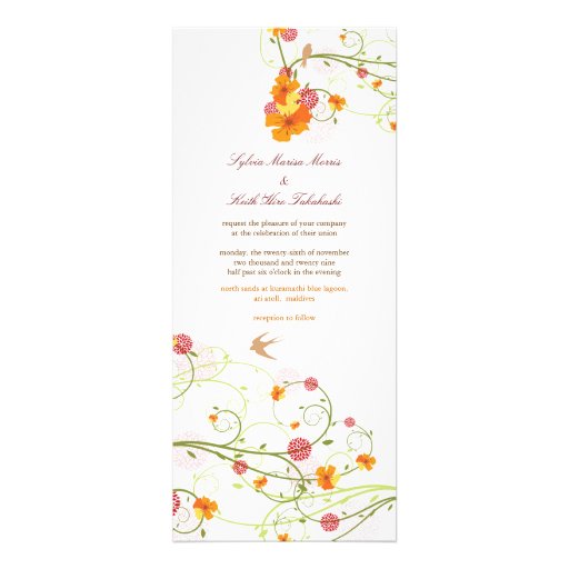 Boda floral del verano de los pájaros de la flor a comunicado personalizado