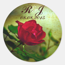 boda floral elegante del país del rosa rojo del vi pegatina redonda
