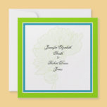 Boda floral moderna verde y azul del marco invitaciones