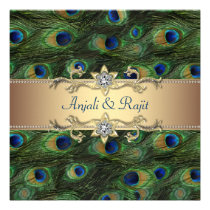 Boda indio real esmeralda del pavo real del oro ve invitaciones