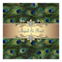 Boda indio real esmeralda del pavo real del oro ve invitaciones personales 