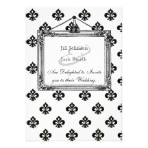 Boda (negro) metálico de la flor de lis invitación personalizada