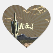 Boda occidental de Tejas del cactus rústico del pa Calcomania De Corazon Personalizadas