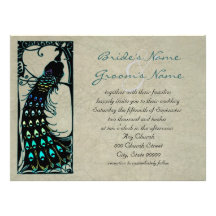 Boda precioso de Nouveau del arte del pavo real de Comunicado