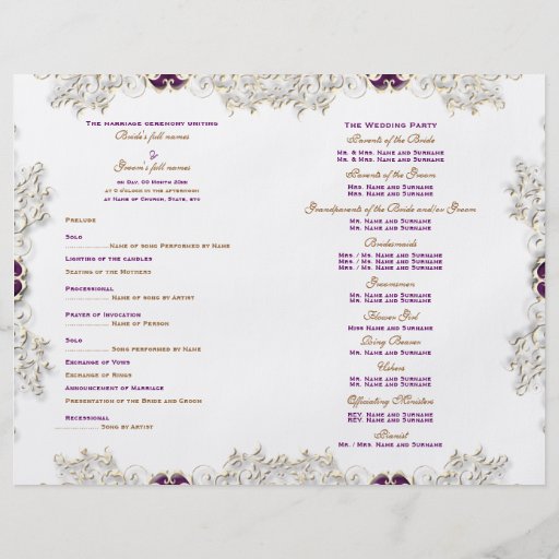 Boda púrpura "programa del vintage del boda " tarjeta publicitaria