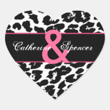 Boda rosado blanco negro del leopardo pegatina corazón personalizadas