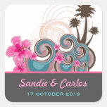 Boda rosado del hibisco de las ondas tropicales de pegatinas