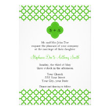 Boda verde con monograma del modelo de Kelly Quatr Invitacion Personalizada