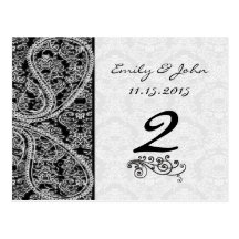 Bodas negros y blancos del damasco de Paisley del  Tarjetas Postales