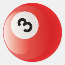 BOLA DE BILLAR DEL NÚMERO 3 PEGATINAS REDONDAS