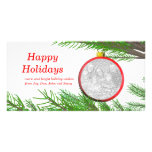 Bola roja del árbol de navidad tarjeta fotográfica