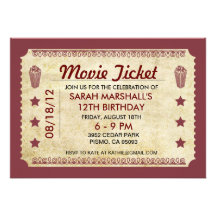 Boleto de la película invitación personalizada