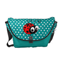 Bolso azul del lunar lindo de la mariquita bolsas de mensajería