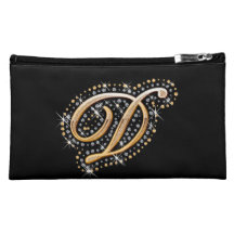 Bolso cosmético negro con D inicial