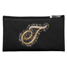 Bolso cosmético negro con T inicial