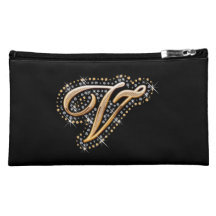 Bolso cosmético negro con V inicial