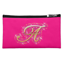 Bolso cosmético rosado con la inicial A