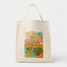 Bolso de ultramarinos con diseño colorido del árbo bolsa